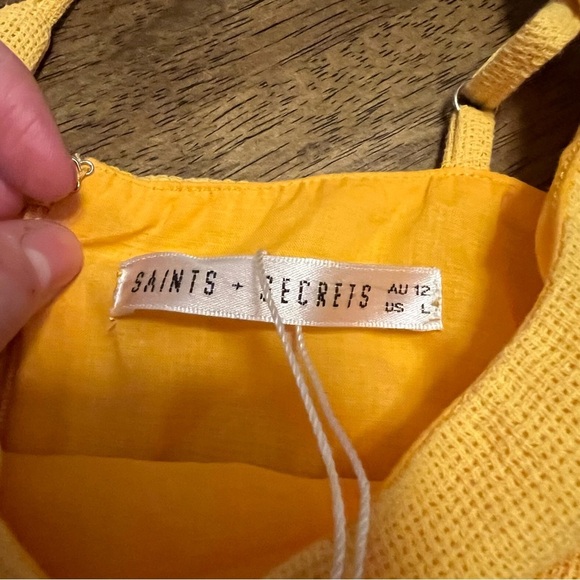 NWT Saints & Secrets Hart Flowy Chiffon Yellow Ruffle Mini Dress Yellow Sz Large - Picture 8 of 12